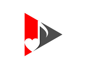 Music note and love inside the media play button