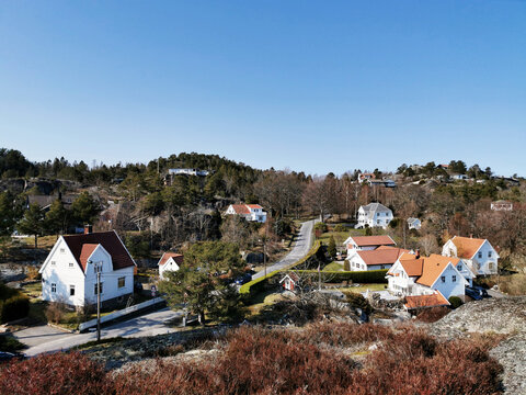 Group of houses on the shore of Kjerringvik, Norway