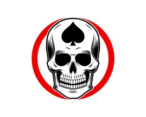 Circle shape with skull head and spade inside
