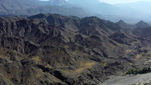Aerial view of Al Hajar Mountains or The Rocky Mountains at Al Rustaq in Oman
