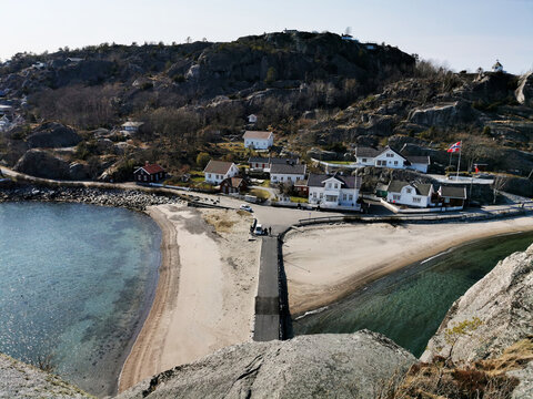 Group of houses on the shore of Kjerringvik, Norway