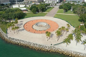 Aerial view of City of Miami and Bayfront Park, Florida.