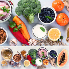 Collage of best sources of immune boosting health food.