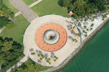 Aerial view of City of Miami and Bayfront Park, Florida.