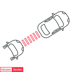 Adaptive cruise control system line icon. Simple outline style. Car security concept. Maintaining the following distance. Vector illustration isolated on white background. Editable stroke EPS 10.