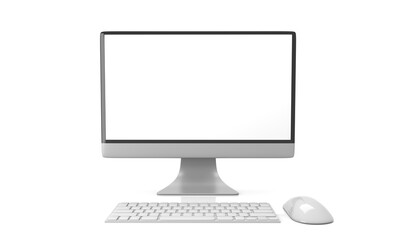 Computer with blank empty display screen for copy space on working space, 3d flat design illustration.