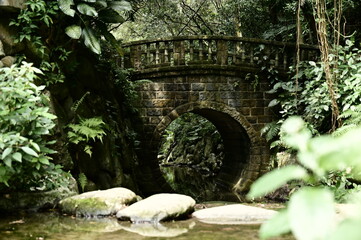 Hushan Hiking Trail, Xinyi District, Taipei City, Taiwan - March 14, 2021: Beautiful stone-arch bridge.