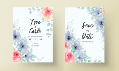 Beautiful hand drawn floral wedding invitation card design