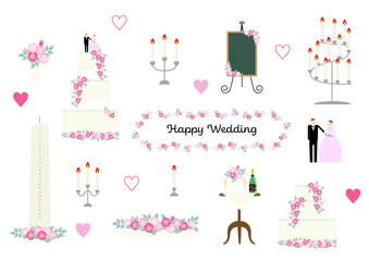 ウェディングケーキ、キャンドルなど　結婚式関連素材イラストセット