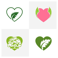 Set of Love oak leaf logo design vector illustration, Creative oak tree logo design concept template, symbols icons