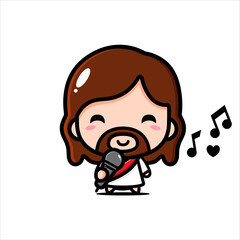 cartoon vector design of cute half jesus singing on mic