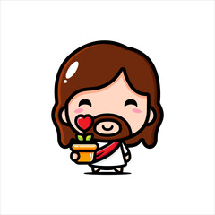 cute half jesus cartoon vector design holding flower