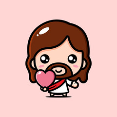 cute half jesus cartoon vector design holding a heart