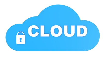 Cloud technology illustration. Concept online cloud access with blue and white colours