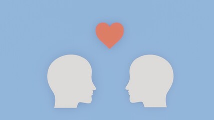 Love and heart concept. Two people fall in love. Illustration with white, red and blue colours