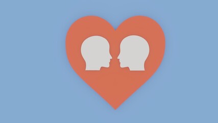 Love and heart concept. Two people fall in love. Illustration with white, red and blue colours