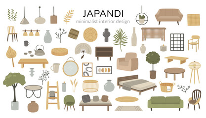 vector set of japandi interior design elements - 429132198