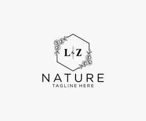 initial LZ letters Botanical feminine logo template floral, editable premade monoline logo suitable, Luxury feminine wedding branding, corporate. - obrazy, fototapety, plakaty