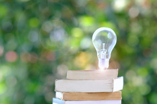 energy saving light bulb and Education learning concept