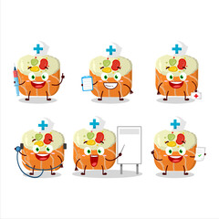 Doctor profession emoticon with uramaki sushi cartoon character