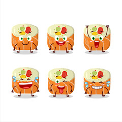 Cartoon character of uramaki sushi with smile expression
