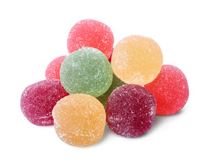 Tasty jelly candies on white background