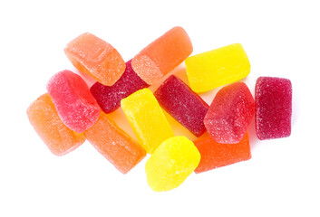 Tasty jelly candies on white background