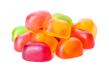 Tasty jelly candies on white background