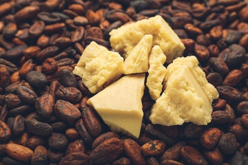 Cocoa butter and beans, closeup