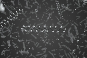 Hexadecane molecule, ball-and-stick molecular model. Chemical 3d rendering