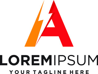 Letter A lightning electric logo