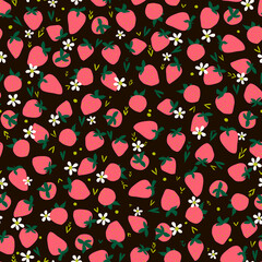 strawberry, wild strawberry seamless pattern. Ripe berries hand drawing doodle. Fruit background for menu, fabric, baby clothes, packaging