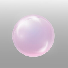 Pink water soap bubble. Element for design washing powder, shampoo, skin cosmetics.  .Isolated on grey background.