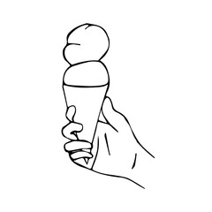 Ice cream in hand. Hand drawn vector illustration