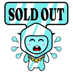 An illustration of a sold-out cartoon character ice cube mascot, perfect for stickers, promotions, or advertisements