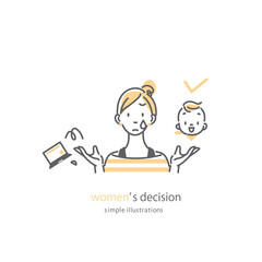 女性のキャリア　仕事と育児の両立　シンプルでおしゃれな線画イラスト