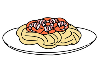 Spaghetti shrimp simple cute icon