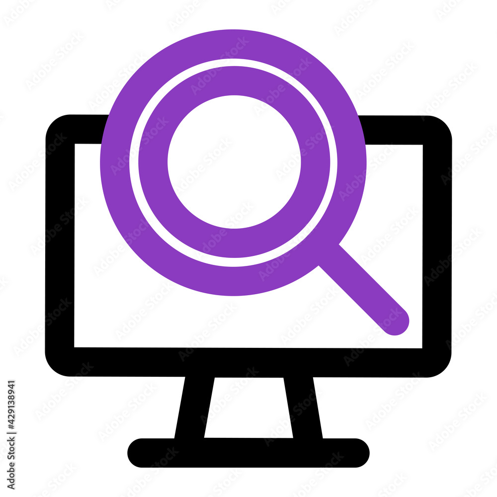 Poster computer icon. computer with search. outline vector icon. can use for, icon design element,ui, web, 
