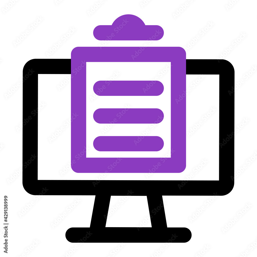 Poster computer icon. computer with task, clipboard. outline vector icon. can use for, icon design element,