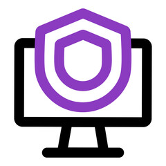 computer icon. computer with security shield. outline vector icon. can use for, icon design element,ui, web, mobile