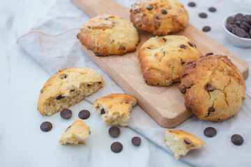 sweet home made chocolate chip scones on a table