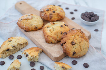 sweet home made chocolate chip scones on a table