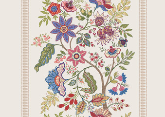 Fantasy flowers in retro, vintage, jacobean embroidery style. Seamless pattern, background. Vector illustration. On army green background. © Elen  Lane
