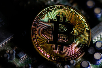 Fototapeta na wymiar Bitcoin digital cryptovaluta. In the form of a coin