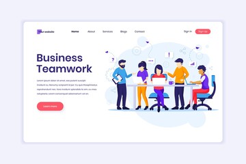Obraz na płótnie Canvas Landing page design concept of Business teamwork, people working in table meeting and the co-working office. vector illustration