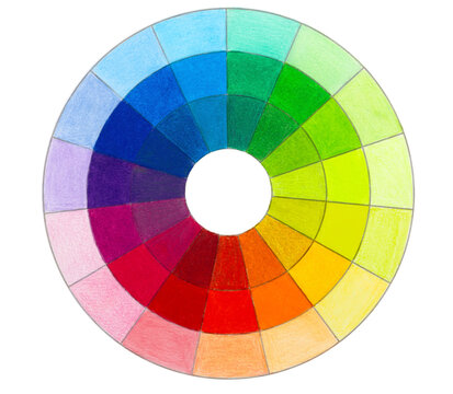 Colorful circle swatch for colored pencils isolated on white background