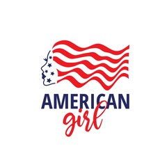 Girl profile with American flag vector illustration