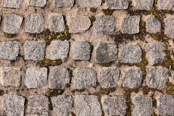 Stone road texture. Background stone arrangement in pattern. . top view