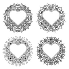 Set of Mehndi flower for henna, mehndi, tattoo, decoration. decorative ornament in ethnic oriental style. doodle ornament. outline hand draw illustration. coloring book page.