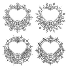 Set of Mehndi flower for henna, mehndi, tattoo, decoration. decorative ornament in ethnic oriental style. doodle ornament. outline hand draw illustration. coloring book page.